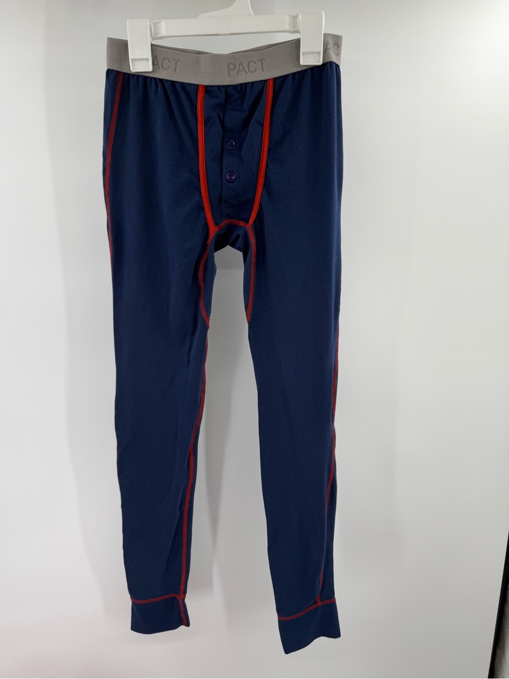 PACT Men’s Navy Long Johns with Red Contrast Stitching Organic Cotton Small